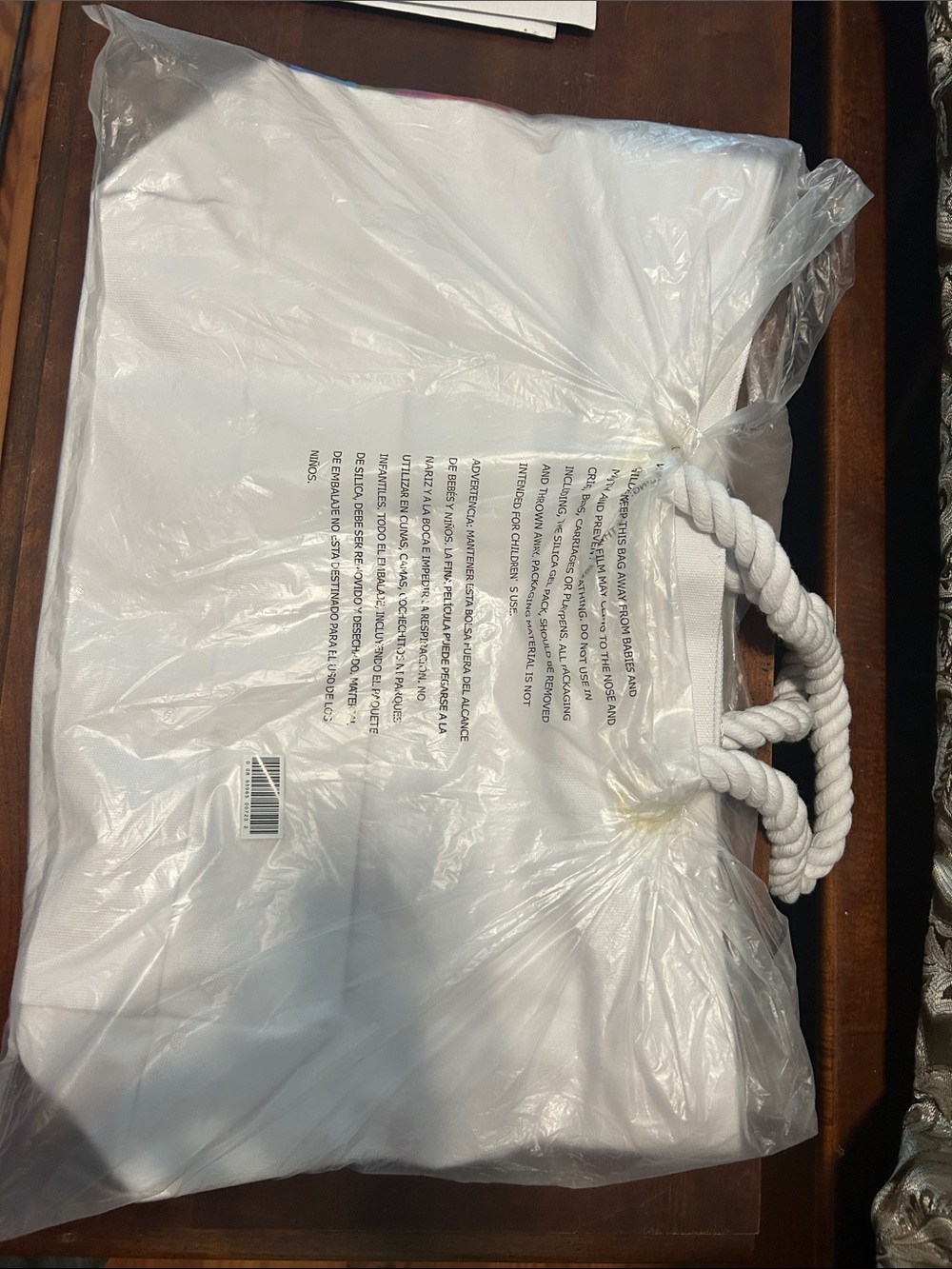 Trina Turk White Tote with Rainbow Wave Stripes - Picture 2 of 2